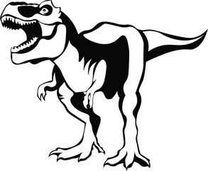 Cartoon Black and White Isolated Illustration Vector Of A Tyrannosaurus Dinosaur Roaring