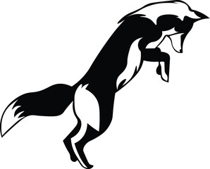 Cartoon Black and White Isolated Illustration Vector Of A Fox Running and Hunting
