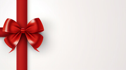 single shiny gift bow, red satin, with one ribbon isolated on white