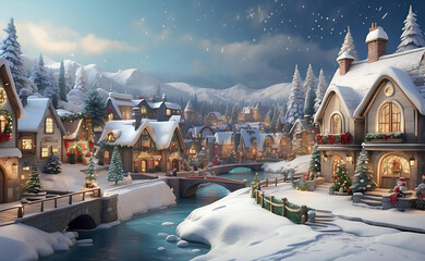 Christmas village with beautiful Christmas decoration.