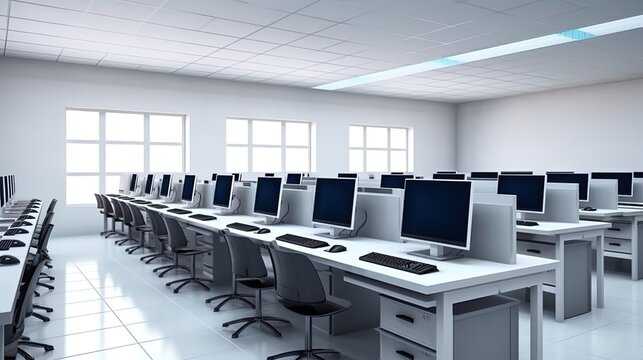 Computer class with rows of computers for teaching information technologies