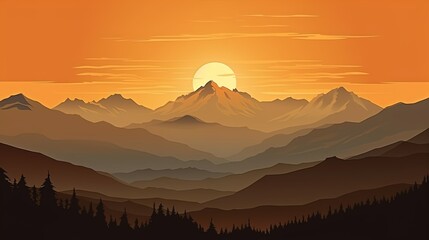 Obraz premium Mountains at sunset: majestic mountain peaks painted with warm shades of sunset