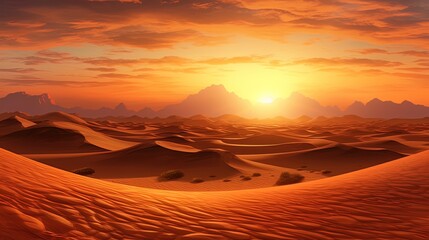Fototapeta na wymiar Sunset in the desert: sand dunes and fiery sunset in the desert