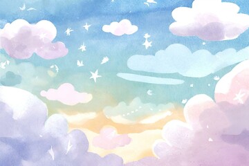 Fototapeta premium Watercolor dreamy sky background, Soft pastel colors sky background, pastel sky background, Watercolor sky background