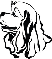 Cartoon Black and White Isolated Illustration Vector Of A Cavalier King Charles Pet Puppy Dogs Face and Head