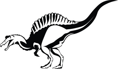 Cartoon Black and White Isolated Illustration Vector Of A Spinosaurus Dinosaur Standing Up