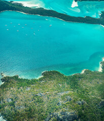 Aerial view of part of the Hill Inlet in Whitsunday Island near Great Barrier Reef, The reef is located in the Coral Sea, off the coast of Queensland, Australia. Dec 2019
