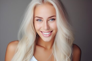 Naklejka premium Vibrant Portrait of a Beautiful Woman in a Yellow Studio, Gracefully Wearing a Stylish White T-Shirt