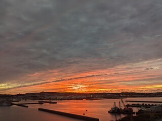 sunset over the harbor