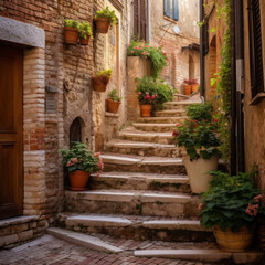 Old-World Charm: Traditional Brick Stairs in European Setting