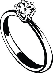 Cartoon Black and White Isolated Illustration Vector Of A Diamond Engagement Ring