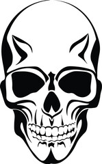 Cartoon Black and White Isolated Illustration Vector Of A Scary Horror Human Skull