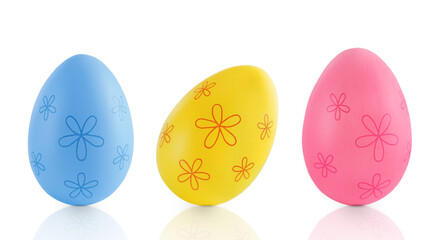 Colorful Easter eggs with flowers on a white background