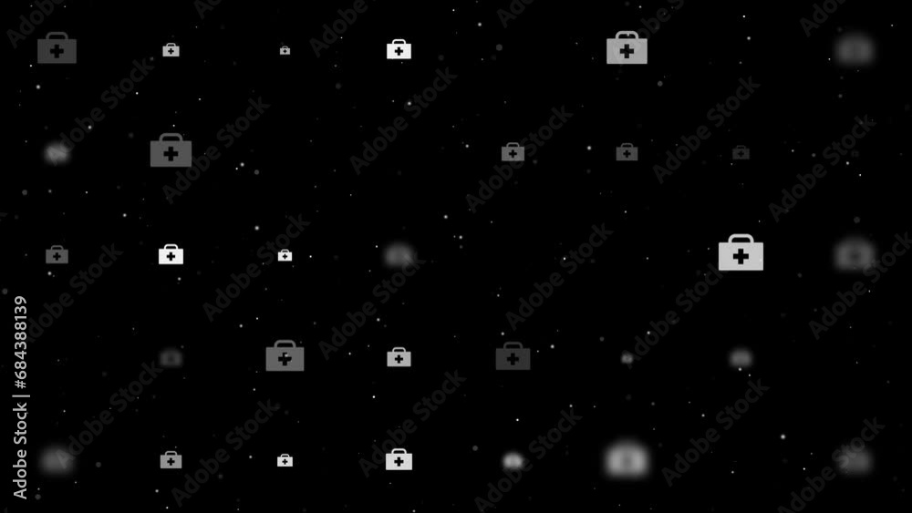 Poster template animation of evenly spaced first aid symbols of different sizes and opacity. animation of t