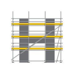 Front view of tubular scaffolding with letter H shape of structure vector illustration. Connected steel pipes by couplers for falsework and work platforms. Construction equipment for work at height. - obrazy, fototapety, plakaty