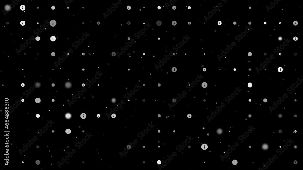 Poster template animation of evenly spaced info symbols of different sizes and opacity. animation of transp