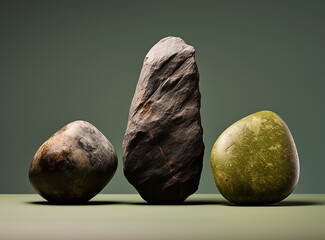 A group of Several stones and rocks materials, and shapes, in decorative style  