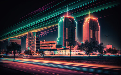 Futuristic Lubbock, Texas, Cityscape Skyscraper, city at night - obrazy, fototapety, plakaty