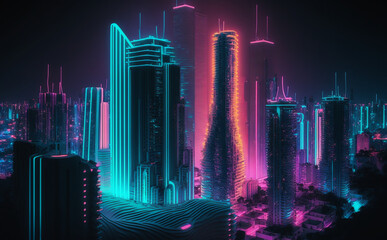 Futuristic Miami, Florida, Cityscape Skyscraper, city skyline at night