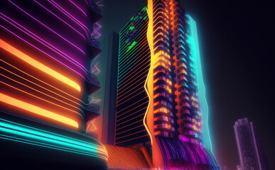 Futuristic Miami, Florida, Cityscape Skyscraper, abstract background with lines