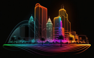 Futuristic Orlando, Florida, Cityscape Skyscraper, lights in the night - obrazy, fototapety, plakaty