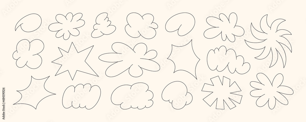 Sticker abstract retro outline shapes and funky groovy forms. vector geometric stickers with different eleme