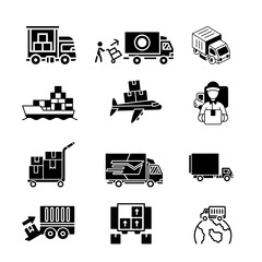 Icon set. Loading goods. Delivery package. Package delivery transportation.