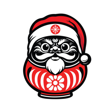 Daruma and hat Santa isolated on white background. vector illustraion