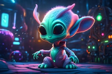 Cute and adorable cartoon alien baby, fantasy, dreamlike, surrealism, super cute, trending on artstation
