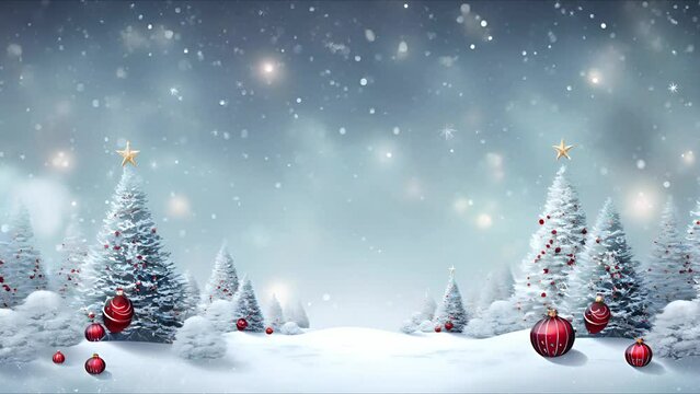 Happy new year and merry christmas, animation composite of Winter scenery and falling snow.