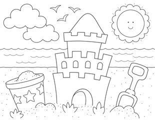 sand castle coloring page for kids. you can print it on standard 8.5x11 inch paper