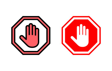 Stop icon set illustration. stop road sign. hand stop sign and symbol. Do not enter stop red sign with hand