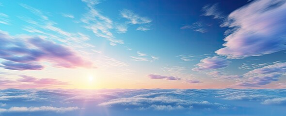 Naklejka na ściany i meble Blue Sky Dreamscape: Nebulous Clouds in Soft Atmosphere, Heavenly Cloudscape. Generative AI