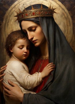 A Painting of The Virgin Mary Holding Baby Jesus Christ