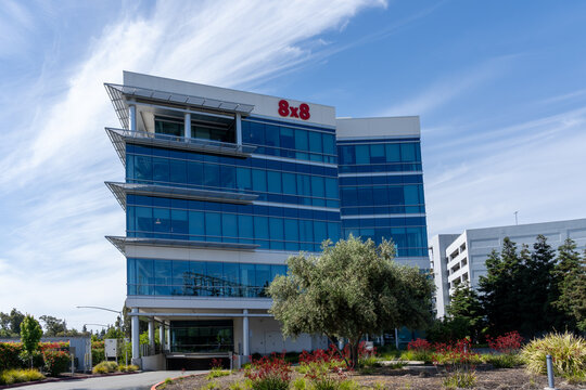 8x8 Inc. headquarters in Campbell, CA, USA - June 9, 2023. 8x8 Inc. is an American provider of Voice over IP products. 