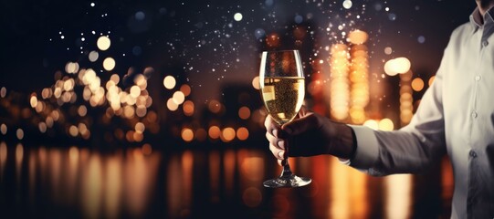 Elegant Toast with Sparkling Champagne in Festive Setting - obrazy, fototapety, plakaty