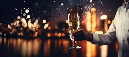 Fotobehang Elegant Toast with Sparkling Champagne in Festive Setting © Skyfe