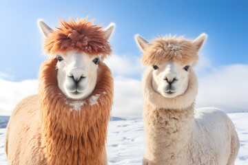 Fototapeta premium portrait llama, pair llamas, nature background