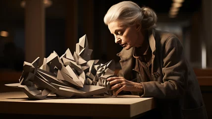 Foto op Canvas woman artist making sculptures, enjoying her last years of life, old woman sculpture making art © rodrigo