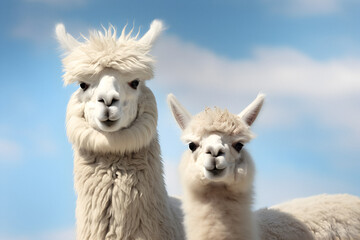 portrait llama, pair llamas, nature background