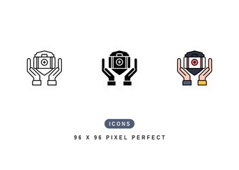 Medicare Icon. Health Medical Plan Pictogram Graphic Illustration. Isolated Simple Line Icon For Infographic, App and Web Button.