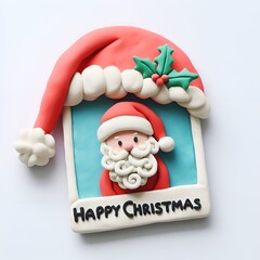 Santa hat made of colored clay with Happy Christmas written on it.Generative AI