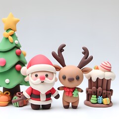 Rudolph and Santa made from colored clay.Generative AI