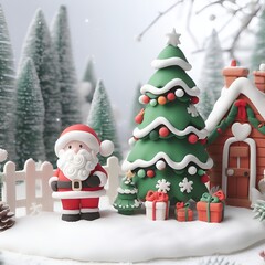 Christmas tree and Santa made from colored clay.Generative AI