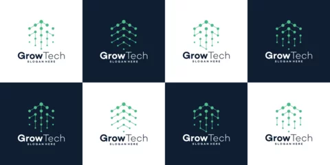 Foto op Canvas Technology startup growth logo design innovation with abstract dots, molecules and network Internet system graphic design vector illustration. Symbol, icon, creative. © Crelaba_Std