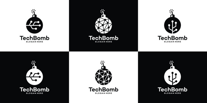 Collection of Bomb logo design template with abstract dot, molecule and network Internet system design graphic vector illustration. Symbol, icon, creative.