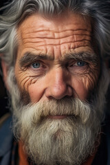 Portrait of an old wrinkled man, grandfather, with melancholic face