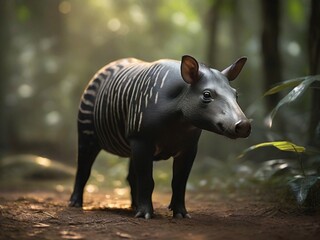 Fototapeta premium Malayan tapir in its natural habitat on World Tapir Day