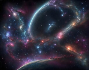 Incredible colorful galaxy in outer space above the planet scene