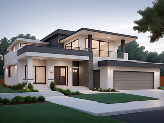 A sleek and stylish modern dream home with clean lines, large windows, and a minimalist design